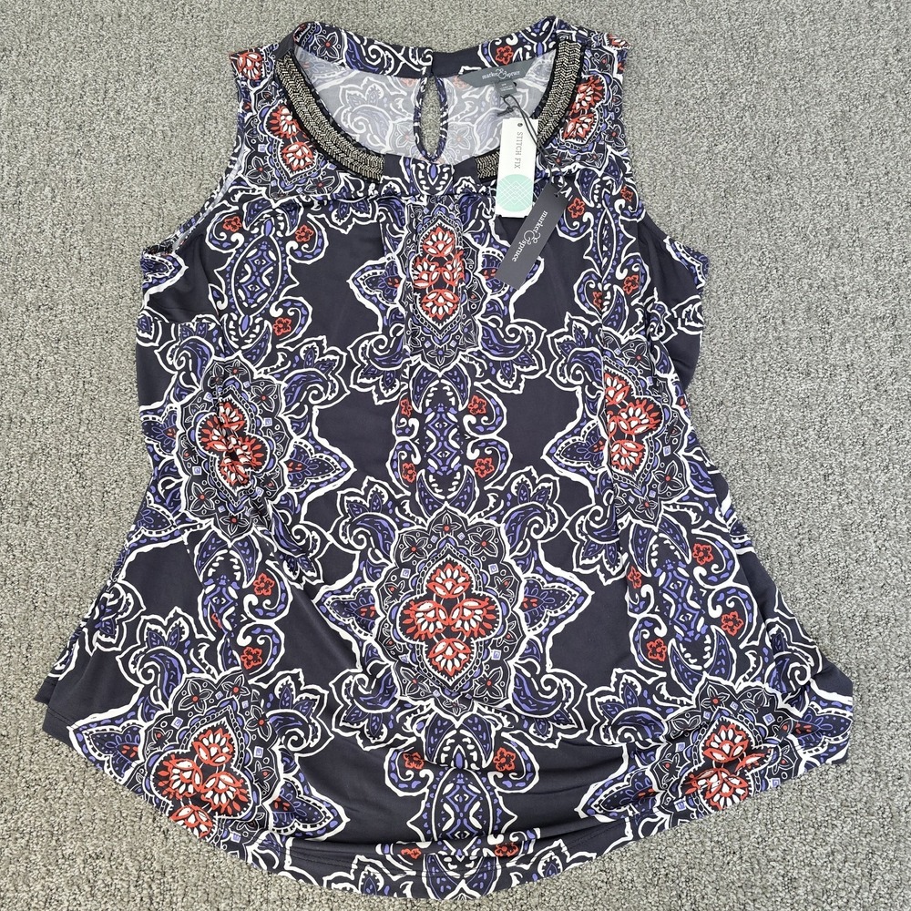 NWT Market & Spruce Floral Beaded Sleeveless Blouse Top Romantic Womens‎ Plus 2X